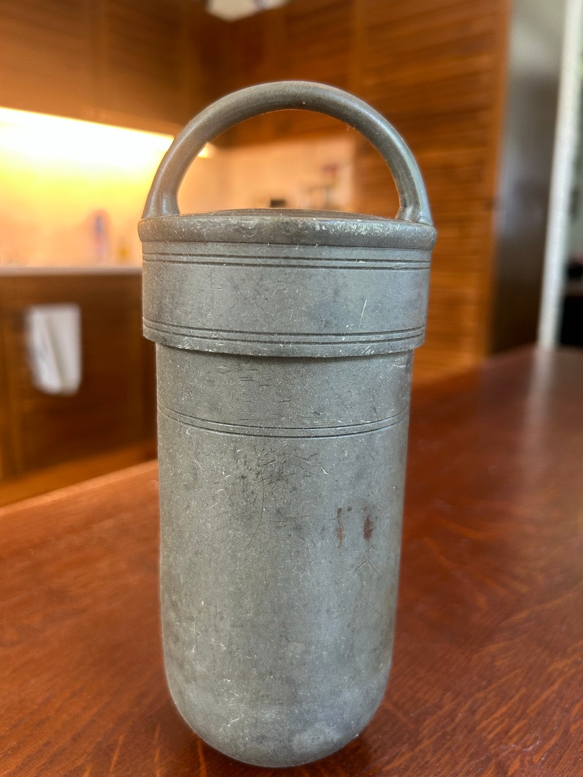 Antieke tinnen theebus met handvat, 1/2 lb, Ophalen of Verzenden