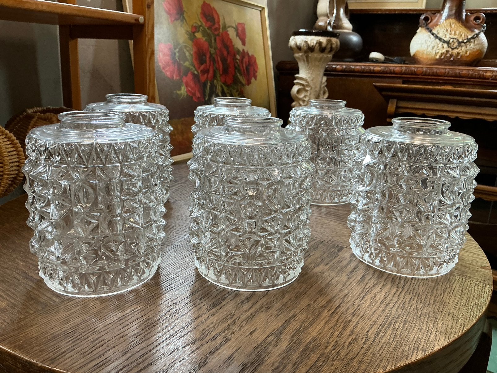 6 prachtige vintage glazen lampenkappen, Ophalen of Verzenden