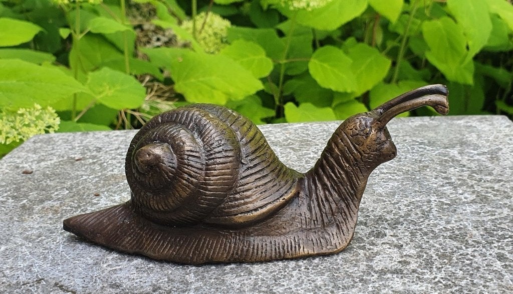 Slak / bronzen beeld / 16 cm lang, Tuin en Terras, Tuinbeelden, Dierenbeeld, Nieuw, Info@huisentuindecoratiemarie.nl, Huis en tuin decoratie marie