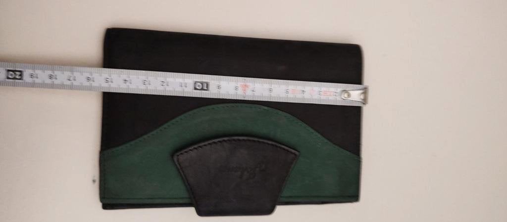 K328 JOHANN zwart met groen lederen portemonnee, Overige merken, -, Zwart, -