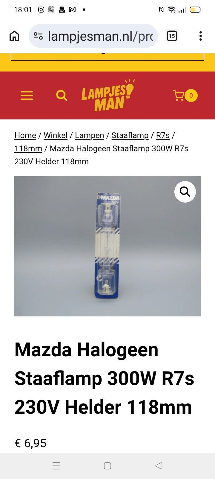 Mazda Halogeen Staafllamp IPR 7 60W R7s, Ophalen of Verzenden, Nieuw, Mazda