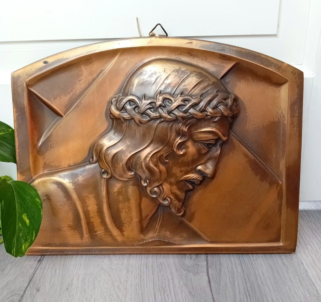 religieuze kunst muur plaquette in relief met christ, Antiek en Kunst, Ophalen of Verzenden