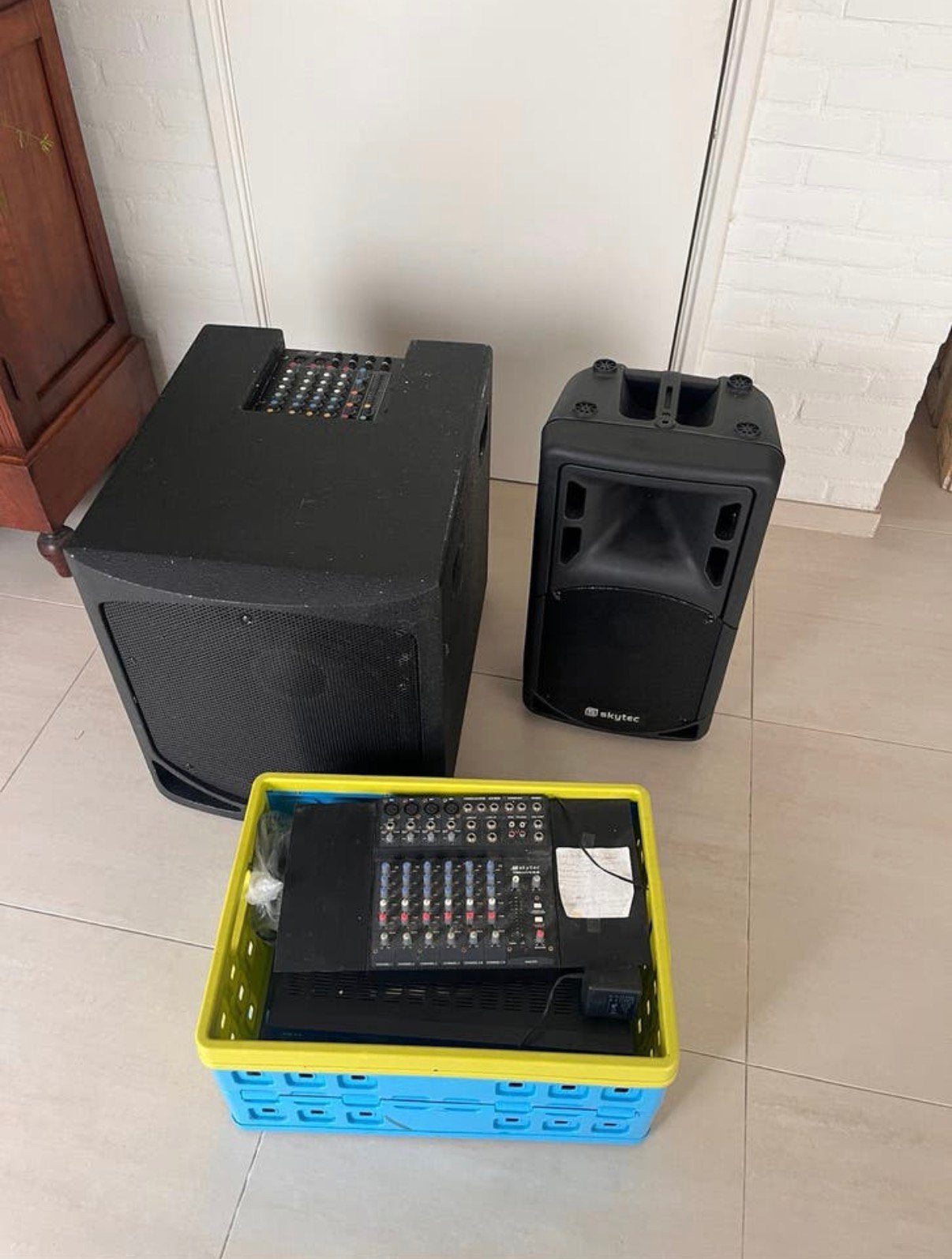Skytec boxen met mengpaneel etc muziekbox geluidsapparatuur, Ophalen, Gebruikt
