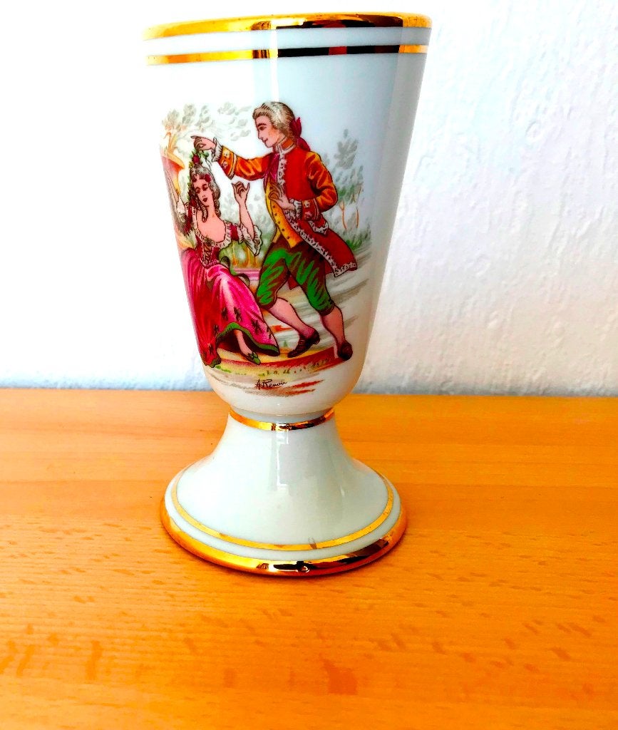 Limoges vaas porselein blad goud gesigneerd, Antiek en Kunst, Verzenden