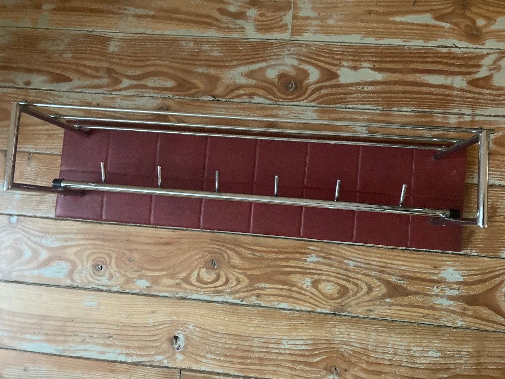 Leuke vintage bordeaurode wandkapstok skai leer, Gebruikt, Minder dan 100 cm, Hout, Ophalen