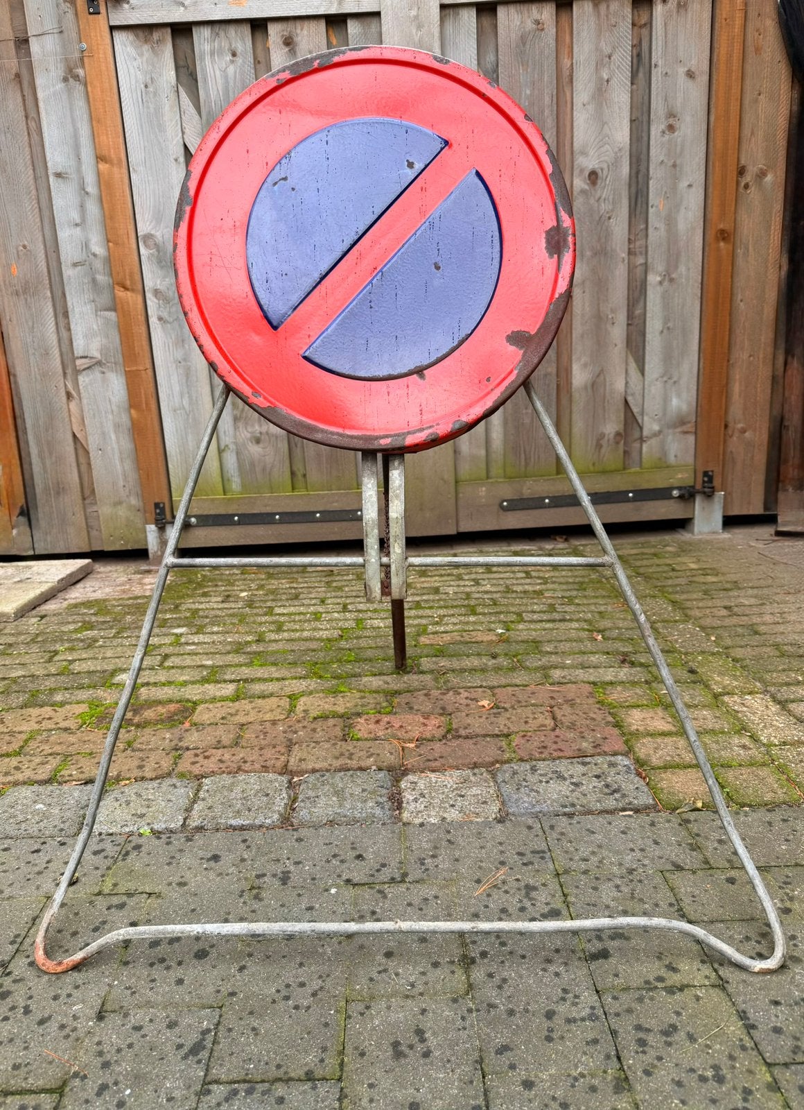 Emaille verkeerdsbord op originele staander, Ophalen, Gebruikt, Reclamebord