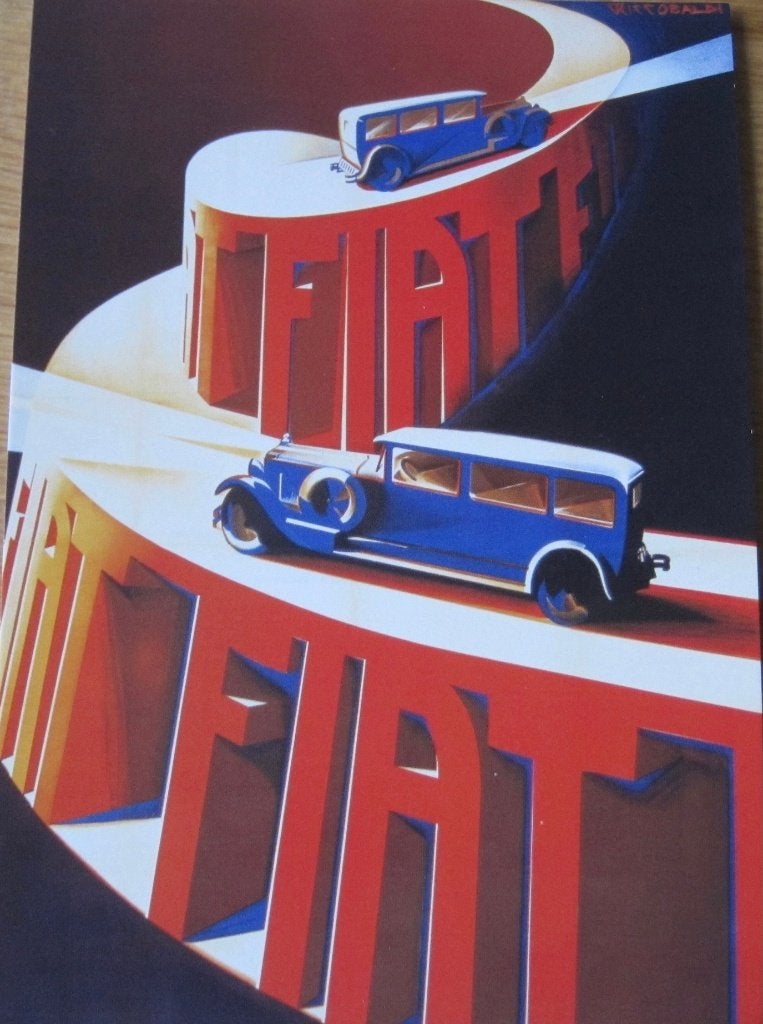 Poster op ansichtkaart - Fiat 520 door Riccobaldi - 1928, Verzenden, 1980 tot heden, Ongelopen, Voertuig