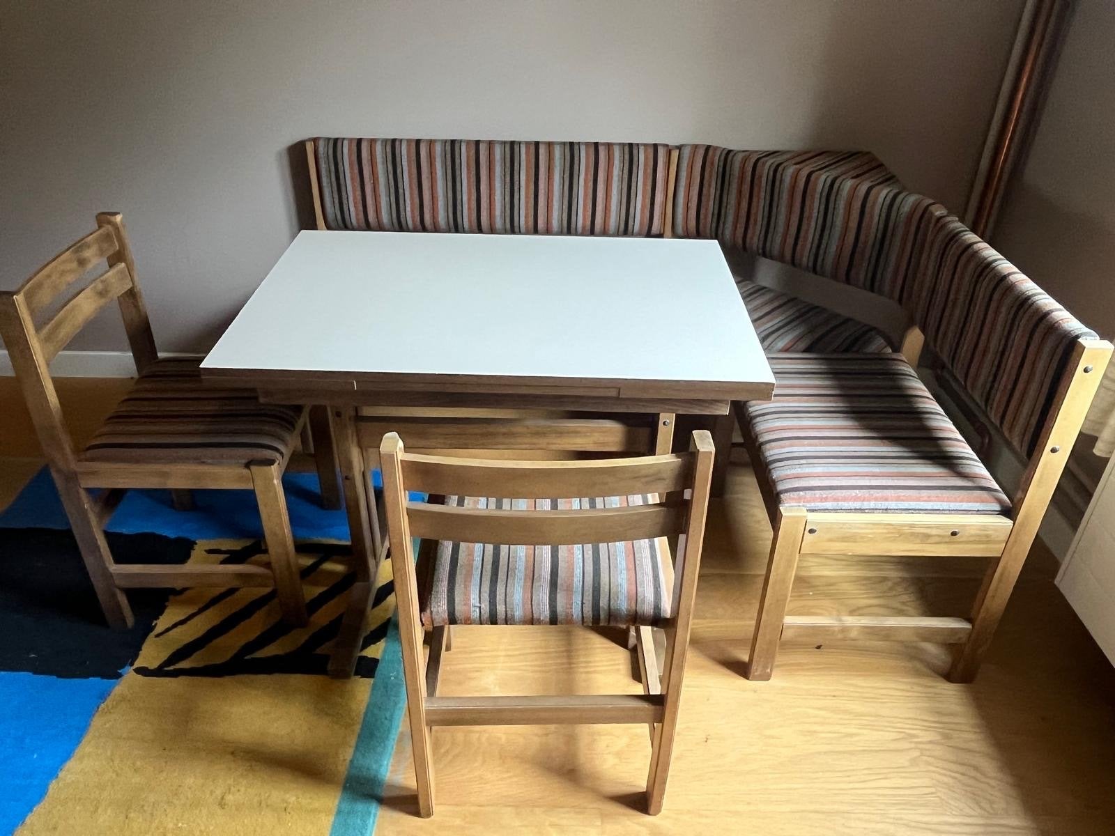 Eetkamerset met hoekbank en twee stoelen, Ophalen, Gebruikt, 100 tot 150 cm, 200 cm of meer