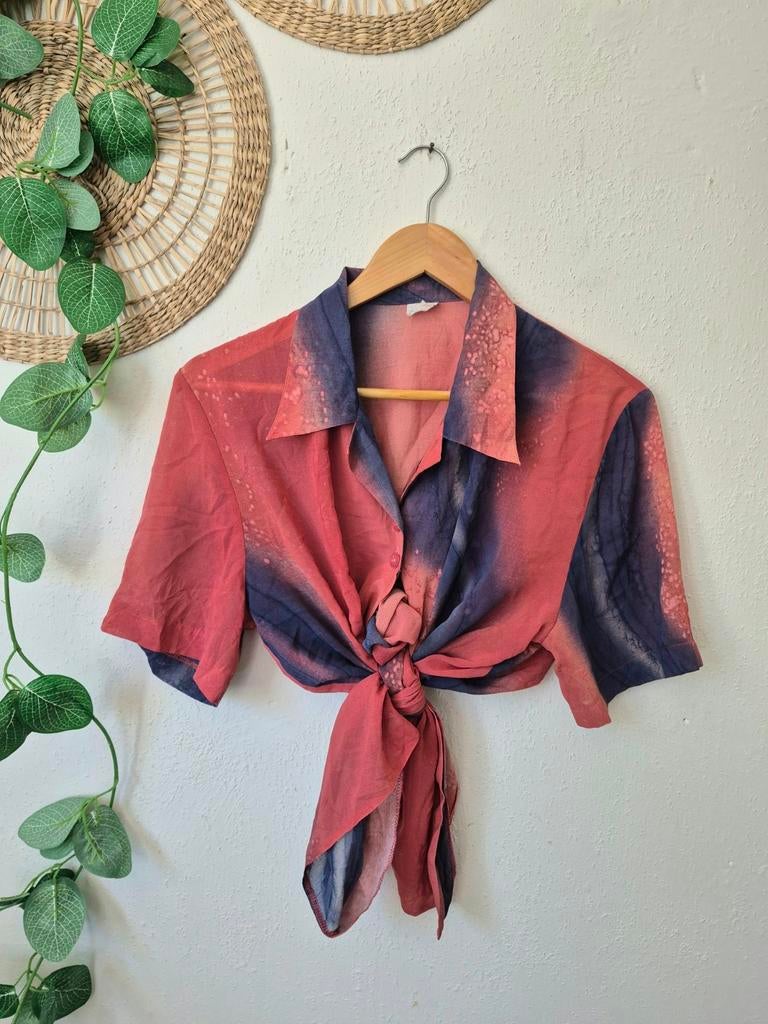 Vintage licht doorzichtige tie dye blouse L/XL, Vintage, Ophalen of Verzenden, Zo goed als nieuw, Maat 46/48 (XL) of groter