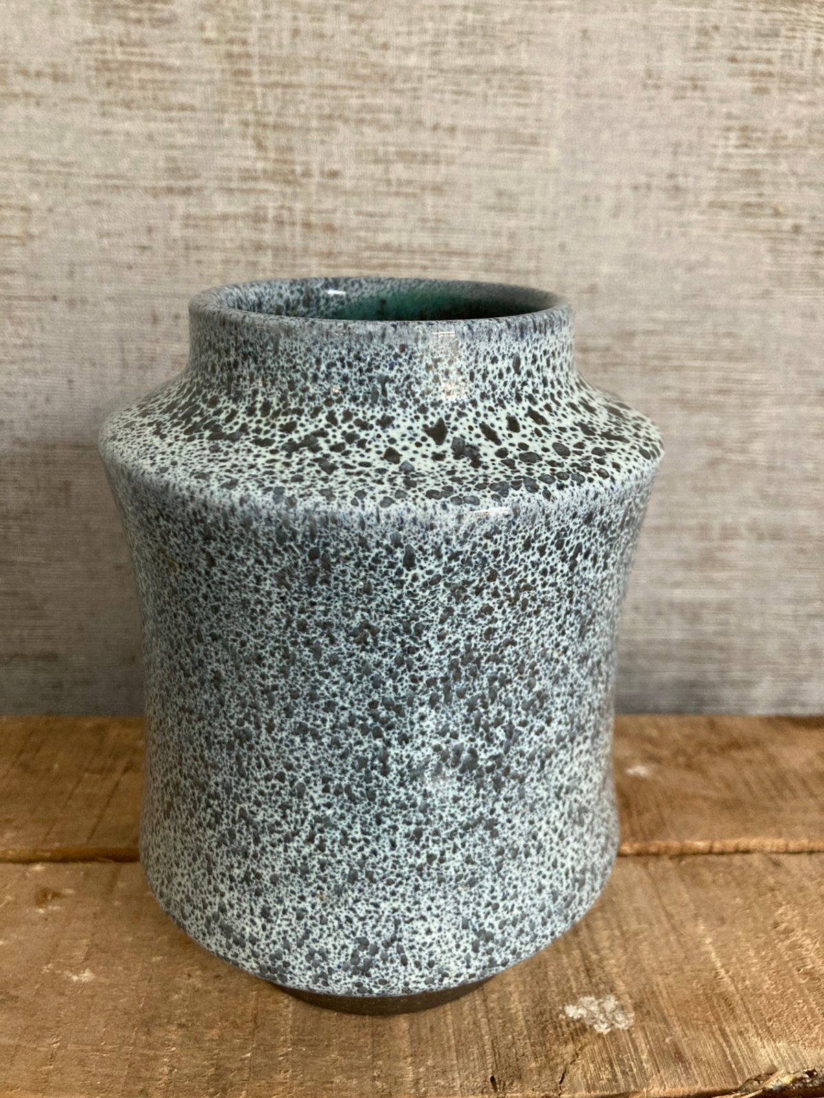 Vintage blauw geglazuurde bloempot/ vaas, in perfecte staat, Rond, Binnen, Ophalen of Verzenden, Zo goed als nieuw