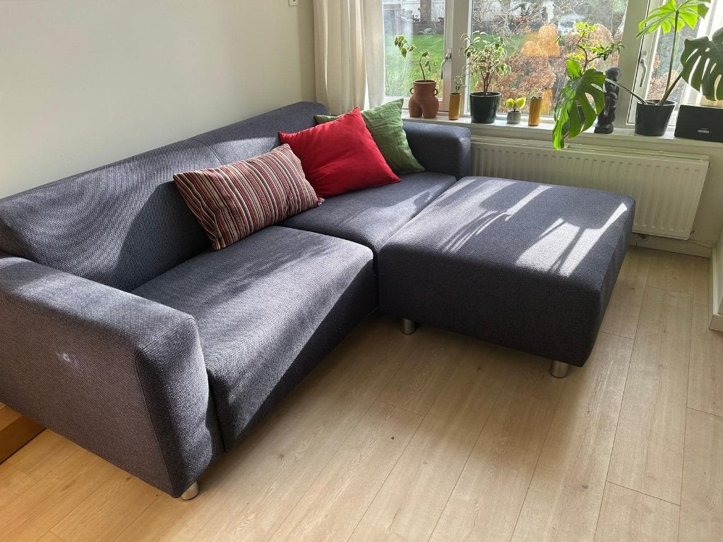 Design bank met hocker Coming Lifestyle donkerblauw, Ophalen, Driepersoons, 75 tot 100 cm, Zo goed als nieuw