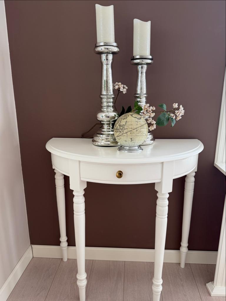 Witte halfronde sidetable met lade, Ophalen, Zo goed als nieuw