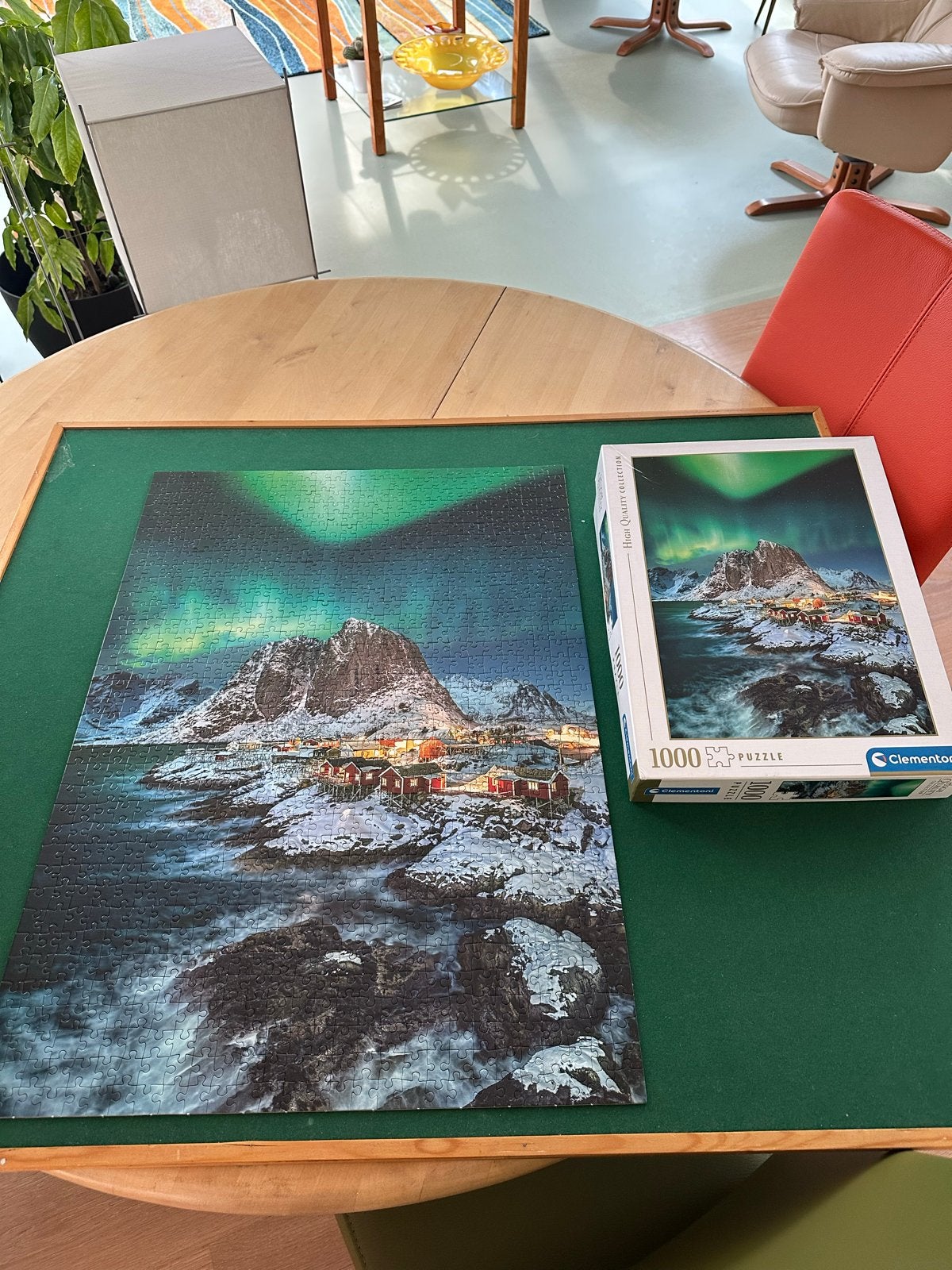 Legpuzzel 1000 stukjes Noorderlicht Lofoten Noorwegen, Hobby en Vrije tijd, Ophalen of Verzenden, 500 t/m 1500 stukjes, Zo goed als nieuw
