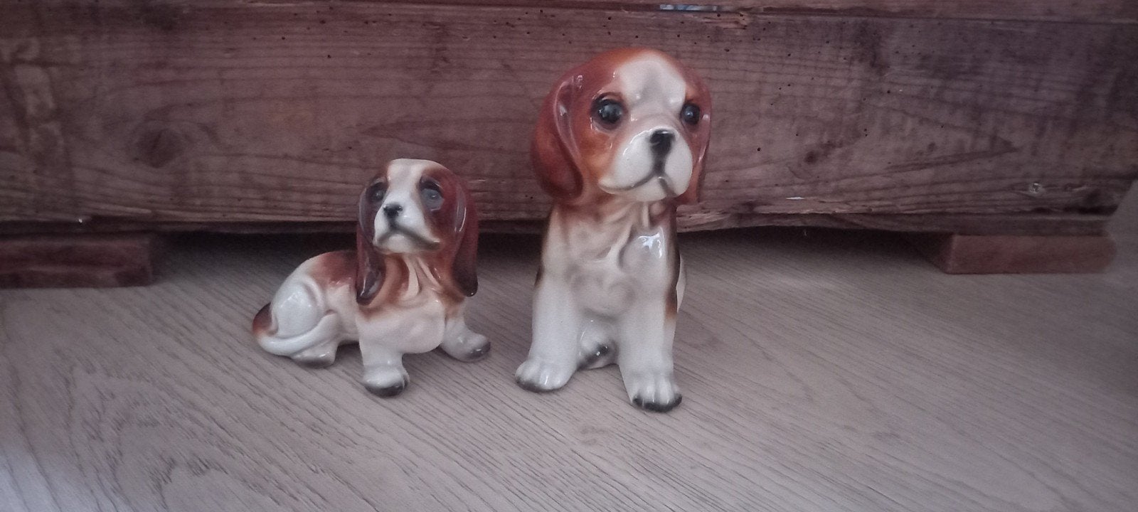 Set van 2 vintage porseleinen hondjes, Cavalier King Charles, Ophalen, Gebruikt, Hond of Kat, Beeldje of Figuurtje
