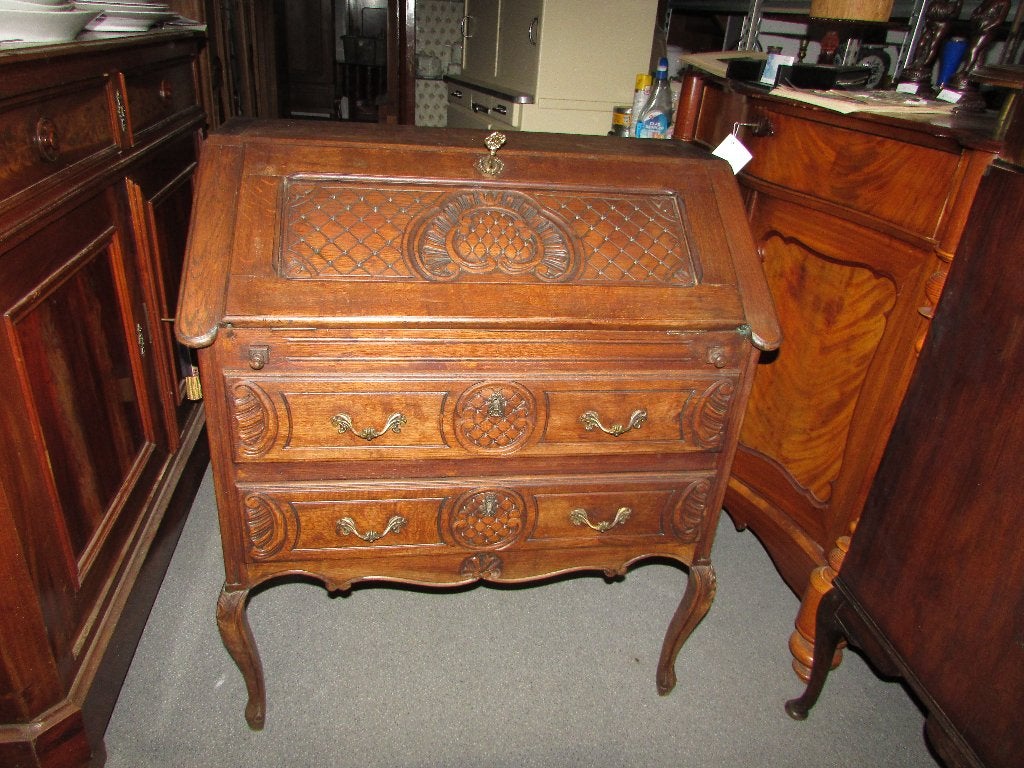 Barok eiken bureautje klep bureau secretair queen anne stijl, Vintage, Ophalen of Verzenden, Gebruikt, Secretaire