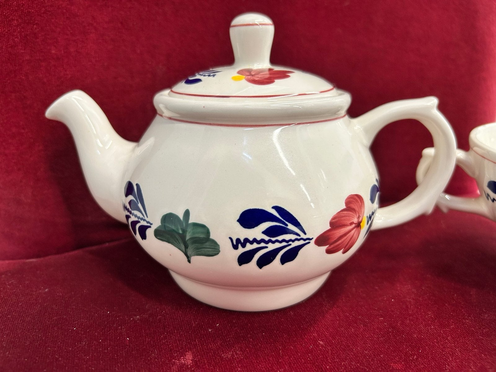 Boerenbont theepot met kopje , thea for one -Handgeschilderd, Antiek en Kunst, Ophalen of Verzenden