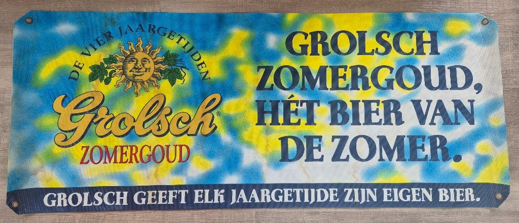Te koop: Grolsch Zomergoud spandoek, mancave, bar, keet, Ophalen of Verzenden, Zo goed als nieuw, Overige typen, Grolsch