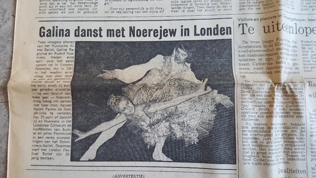 Ballet: Galina danst met Nurejev in Londen (1975), Ophalen of Verzenden, 1920 tot 1940, Knipsel(s)