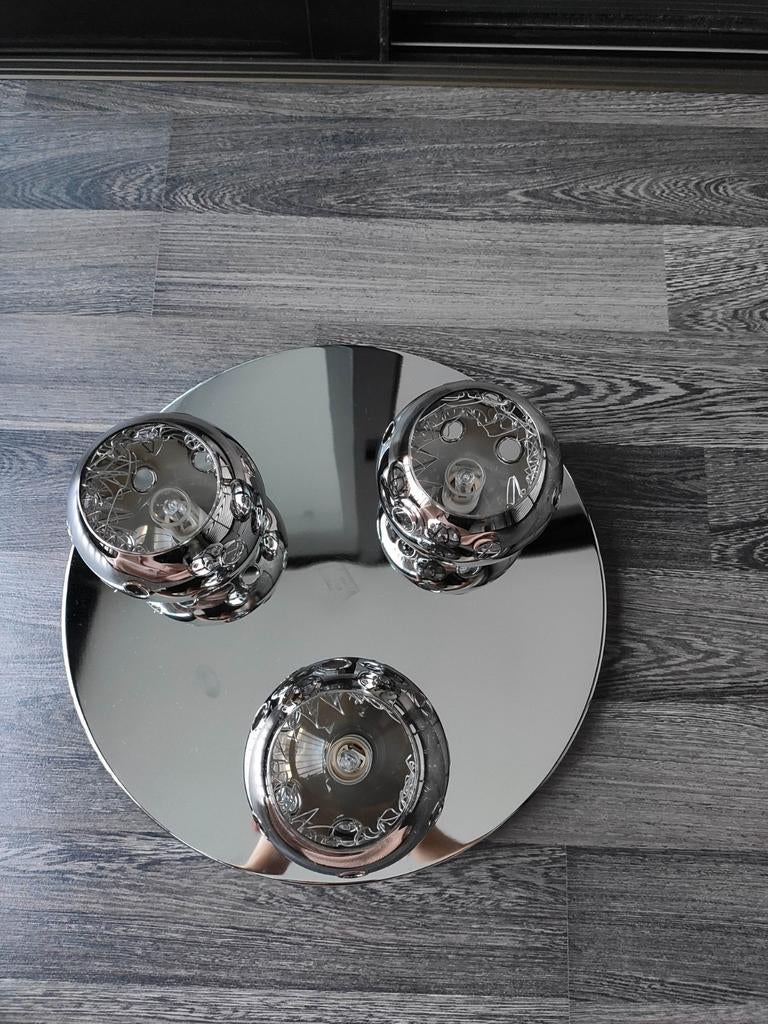 Plafondlamp met 3 bol lampen, Ophalen, Zo goed als nieuw, Glas