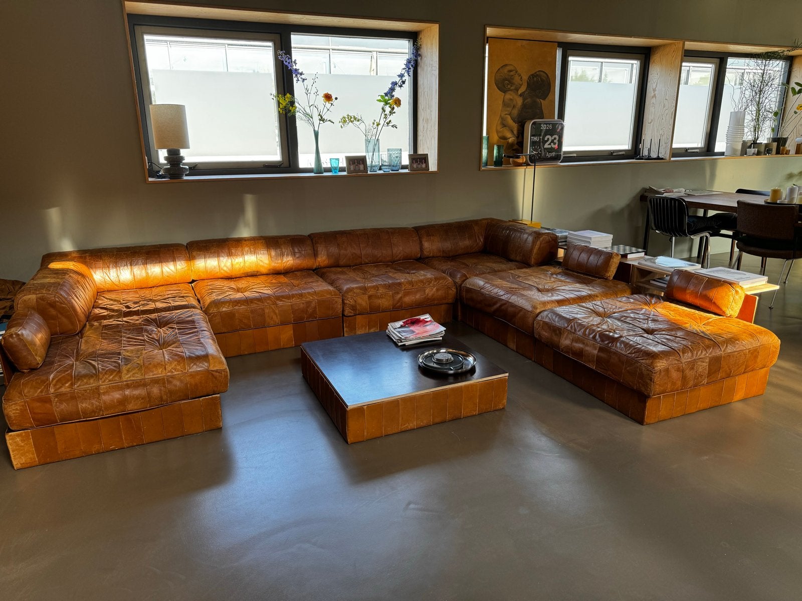 Vintage De Sede DS-88 Modulaire Elementenbank - Cognac Leer, Huis en Inrichting, Banken | Bankstellen, Ophalen, Gebruikt, 100 tot 125 cm