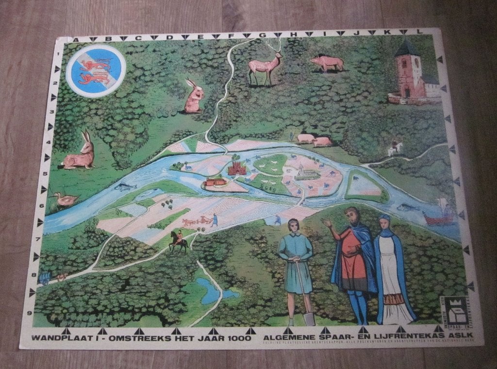 Unieke set oude schoolplaten, Antiek en Kunst, Antiek | Schoolplaten, Ophalen, Stad- en Dorpsgezichten
