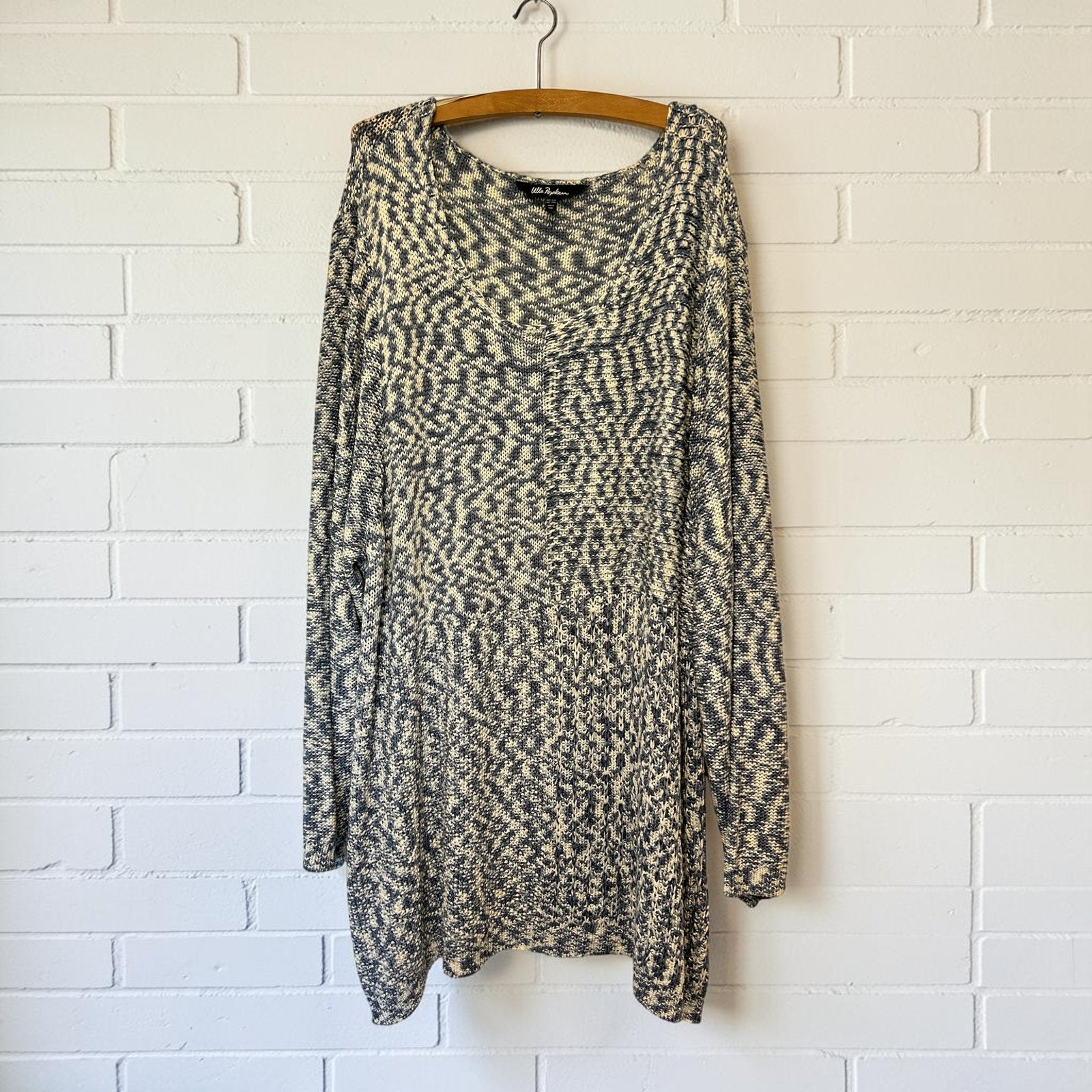 Ulla Popken Trui Maat 54/56 Lichtblauw Wit Gebreid Oversized, Maat 46/48 (XL) of groter, Up, Up, Zo goed als nieuw