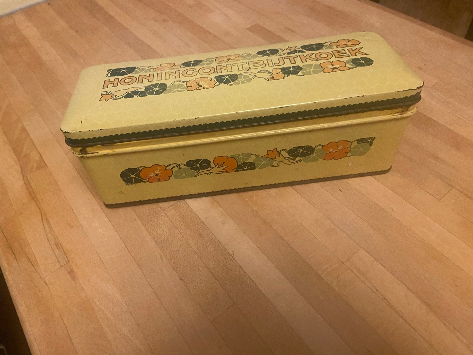 Vintage Verkade Honingkoek Bewaardoos - Geel met Bloemen, Ophalen of Verzenden