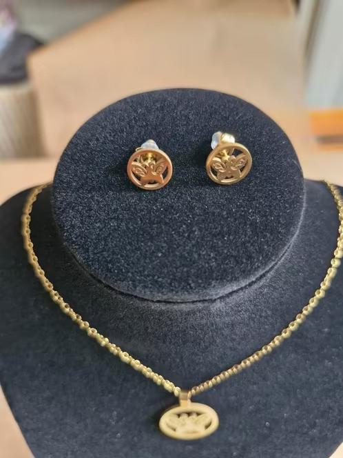 Vlinderketting met vlinder oorbellen van roestvrijstaal h3, Overige materialen, Onbekend, Nieuw, Ophalen of Verzenden