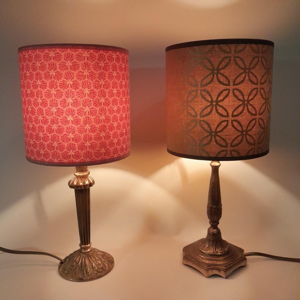 Vintage chic schemerlampjes roze taupe goud, Ophalen of Verzenden, Nieuw, Minder dan 50 cm