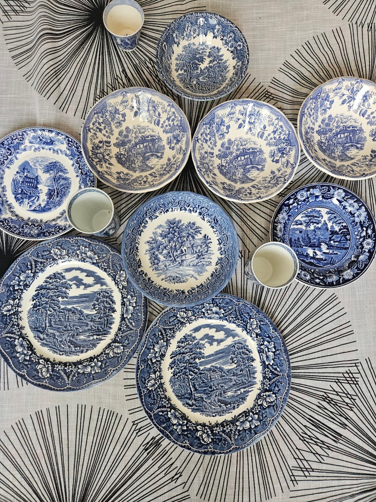 Vintage Blauw-Wit Serviesgoed - Diverse Stukken, Ophalen