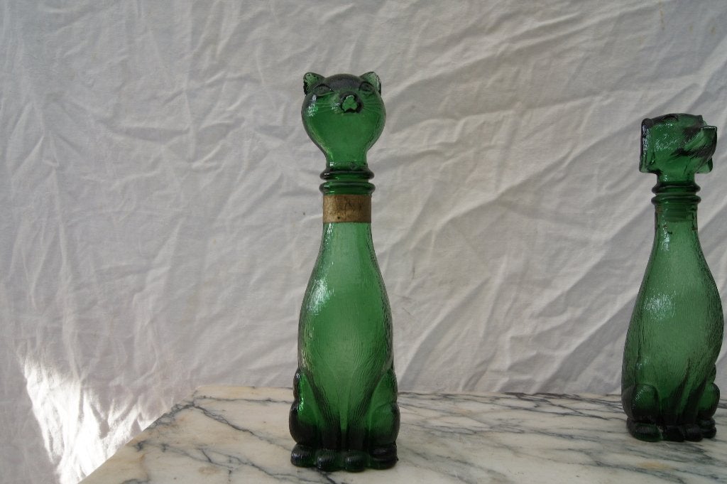 Groene flessen Kat  Hond  Empoli Kat Decanteer Karaf, Italië, Ophalen of Verzenden
