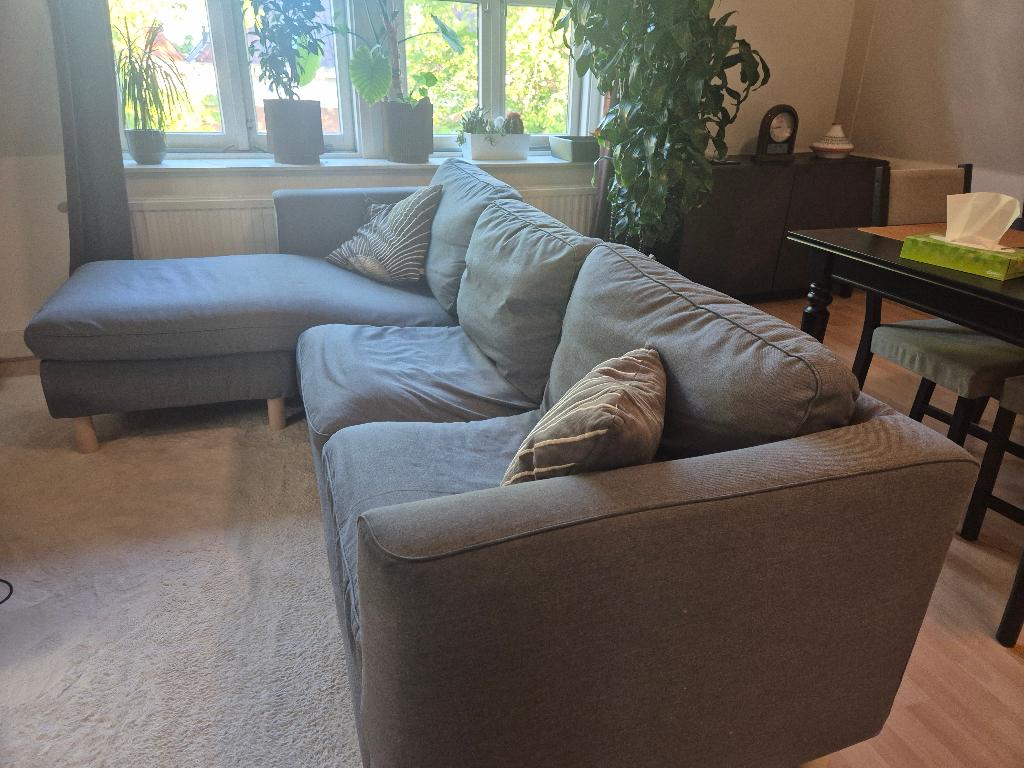 PÄRUP 3-zitsbank met chaise longue, Vissle grijs., Ophalen, Gebruikt, 125 tot 150 cm, Driepersoons