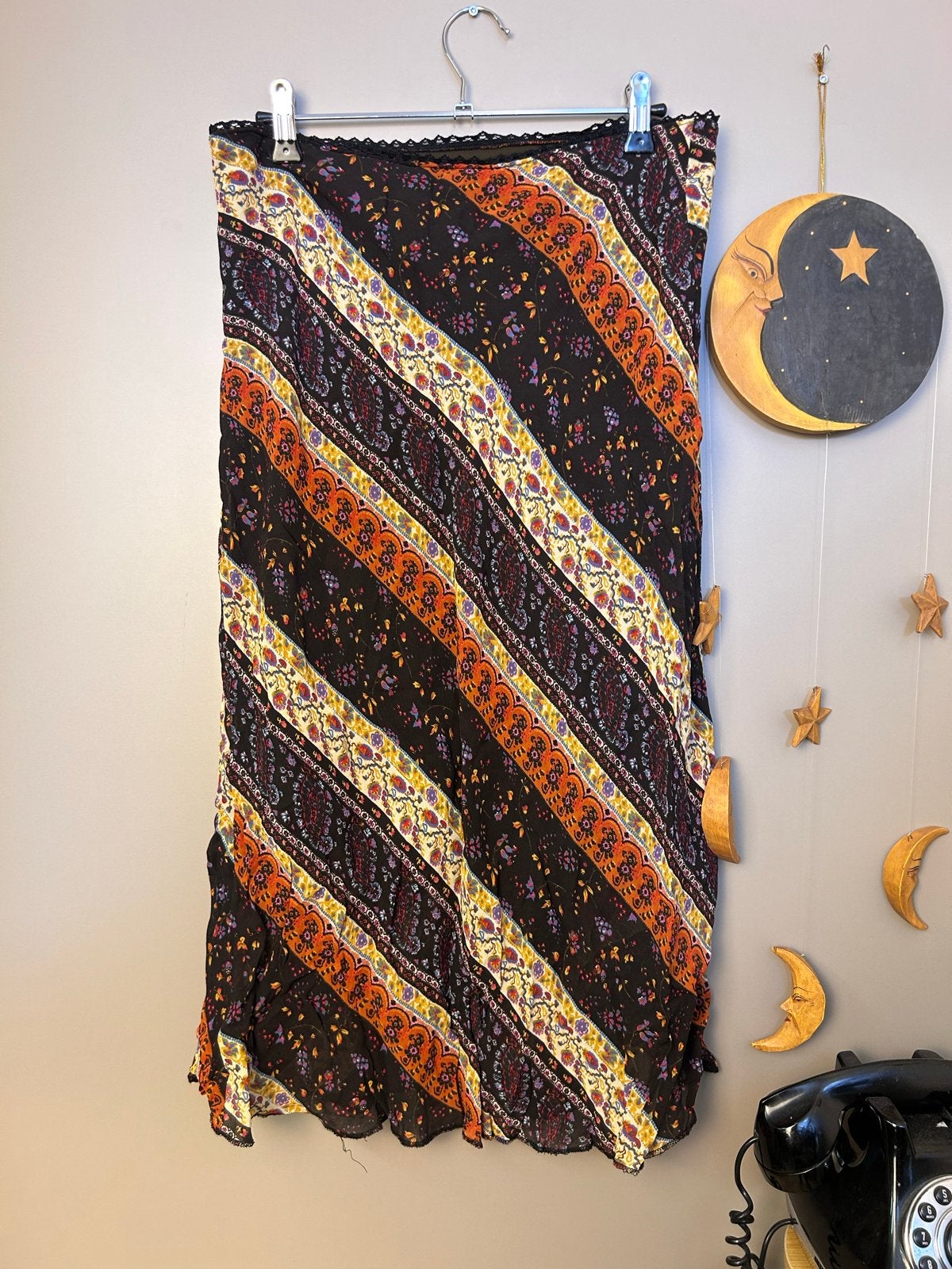 Vintage Y2K Midi Rok met Paisley en Bloemenprint, Kleding | Dames, Maat 38/40 (M), Meerkleurig, Ophalen of Verzenden, Gedragen