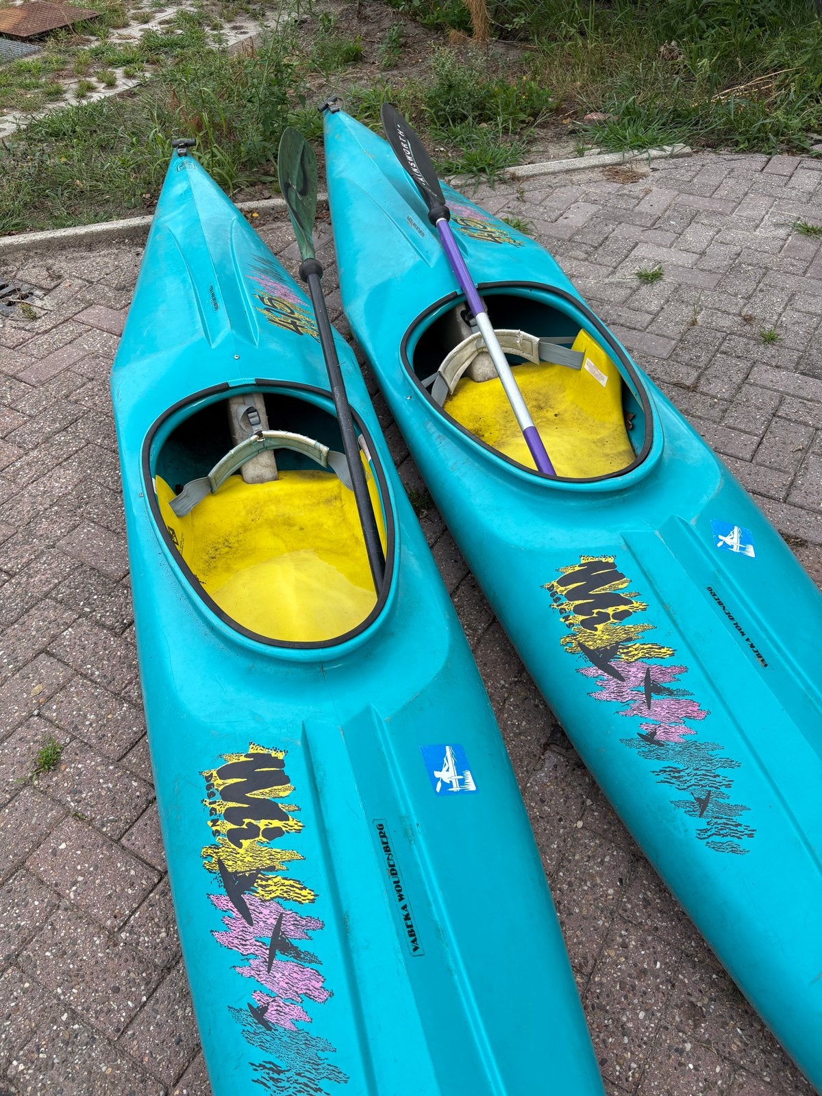 Complete set: 2x Mi-Design 415 Kajak / Kano incl peddels, Watersport en Boten, Kano's, Ophalen, Gebruikt, Eén persoon, Met peddels