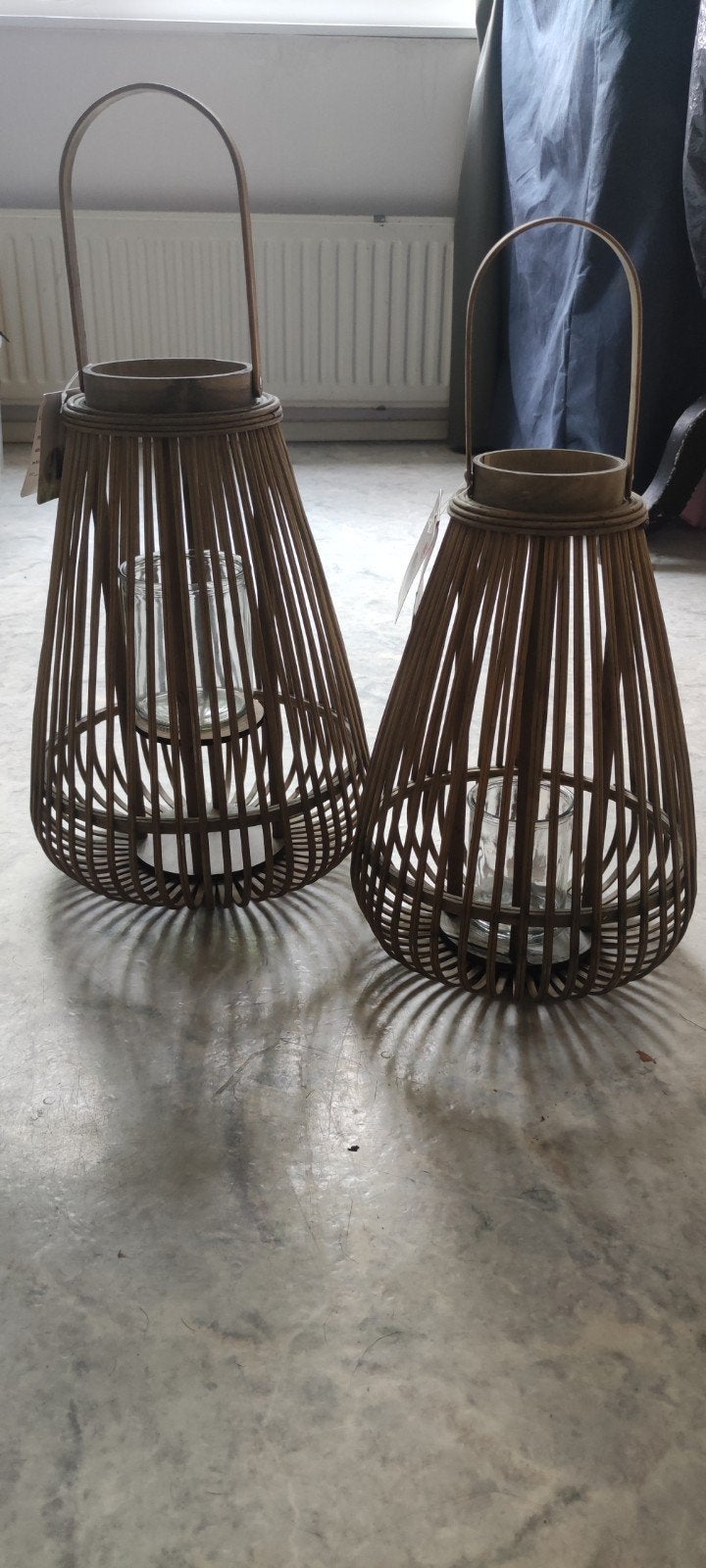 2 bamboe windlicht lantaarns NIEUW, Ophalen, Windlicht, Beige, Natuurlijk materiaal