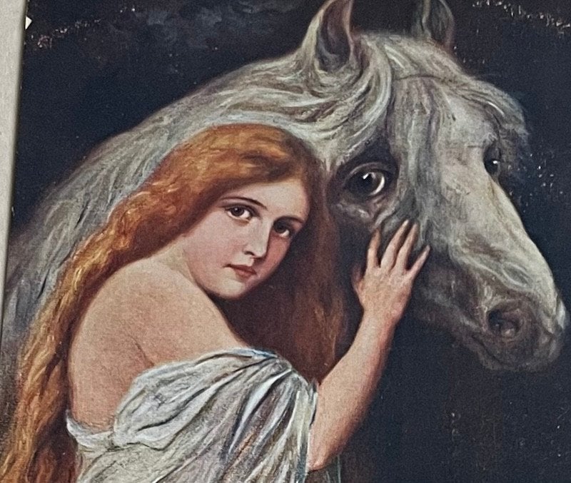 vrouw heel lang haar met paard 1916 controlestempel, Verzamelen, Ophalen of Verzenden, Voor 1920, Gelopen, Overige thema's