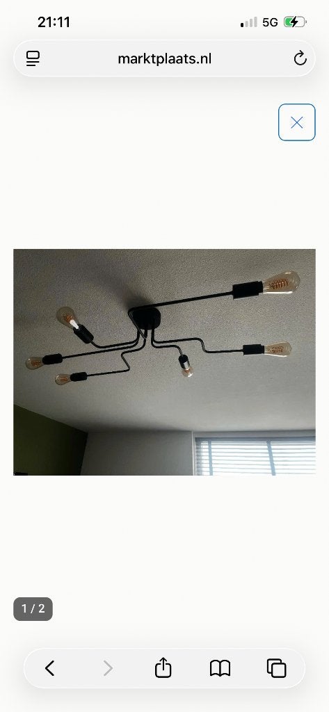 Zwarte lamp met 6 licht, Ophalen, Zo goed als nieuw, Glas, E27 (groot)