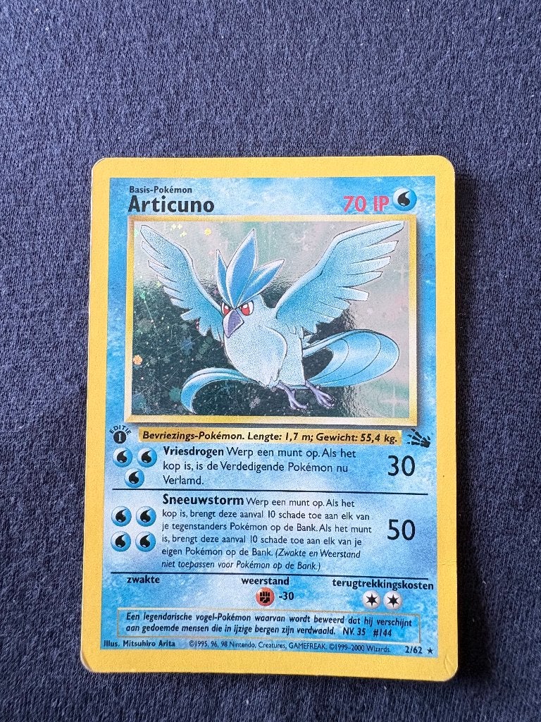 Articuno 1st Edition Holo - Fossil 2/62 - Excellen, Ophalen of Verzenden, Zo goed als nieuw, Losse kaart, Foil