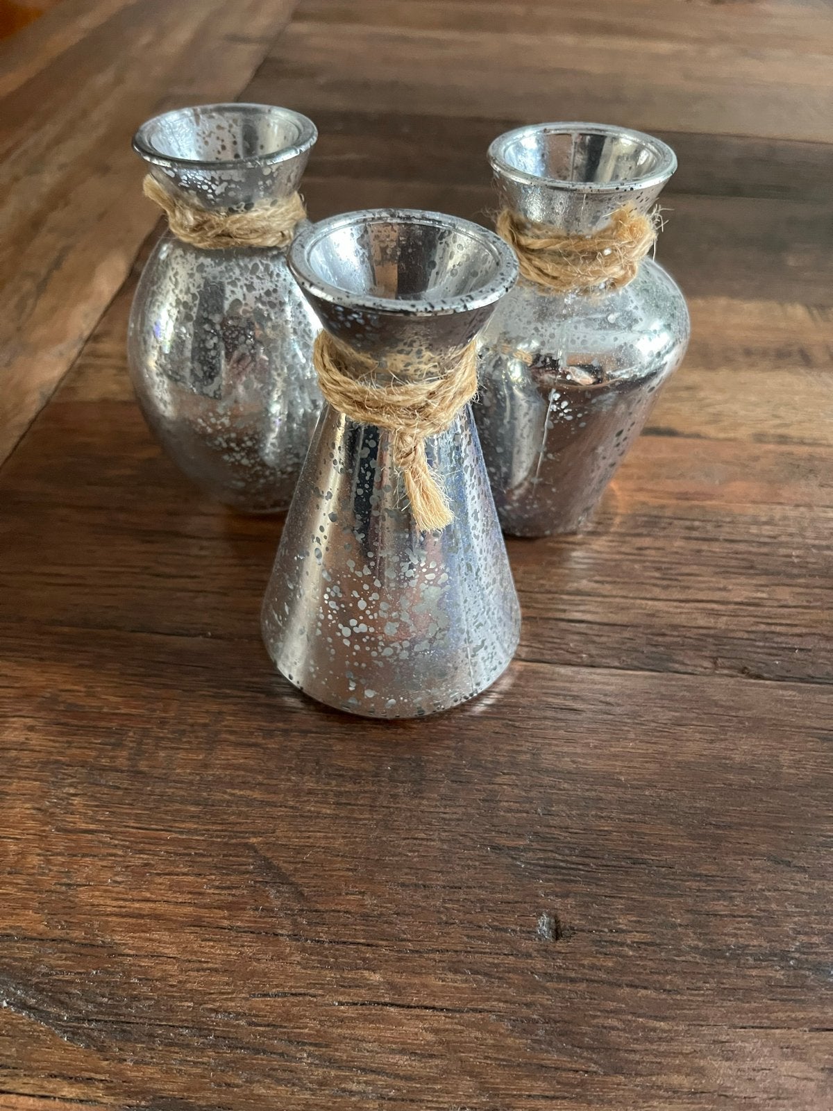 Set van 6 zilverkleurige vazen en theelichthouders, Ophalen, Gebruikt, Met patroon/structuur, Glas