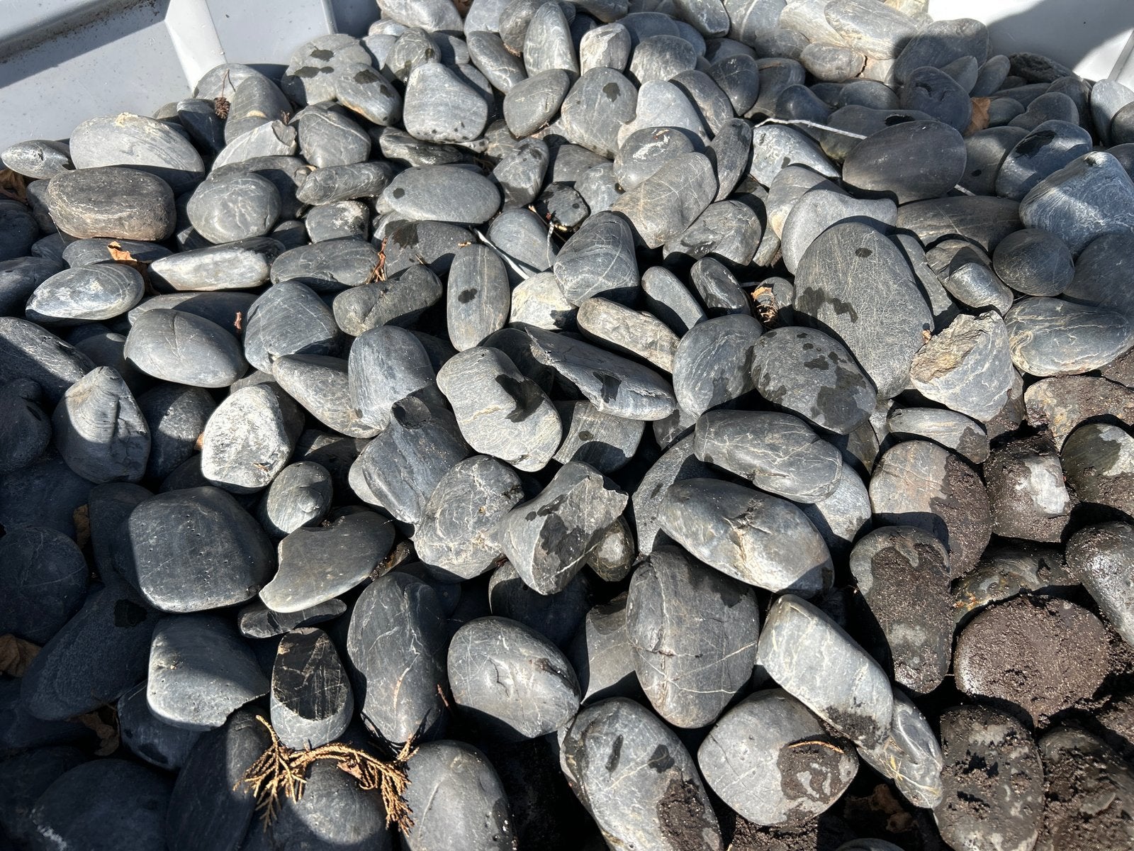 Grijze Beach Pebble Stones 25 kg in pot, Tuin en Terras, Ophalen, Gebruikt, Grijs, Kei