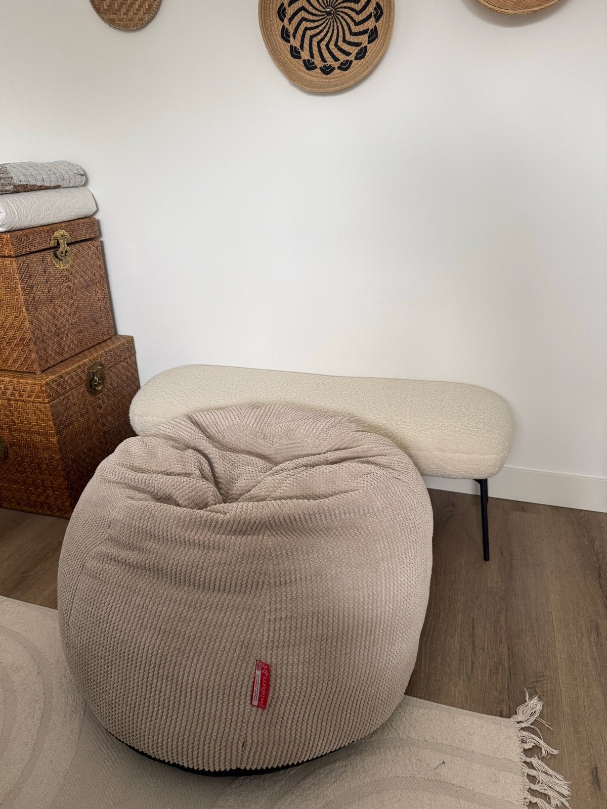 Beige ribstof poef 80x60 cm - Zo goed als nieuw, Ophalen, 50 tot 75 cm, Zo goed als nieuw, 75 tot 100 cm