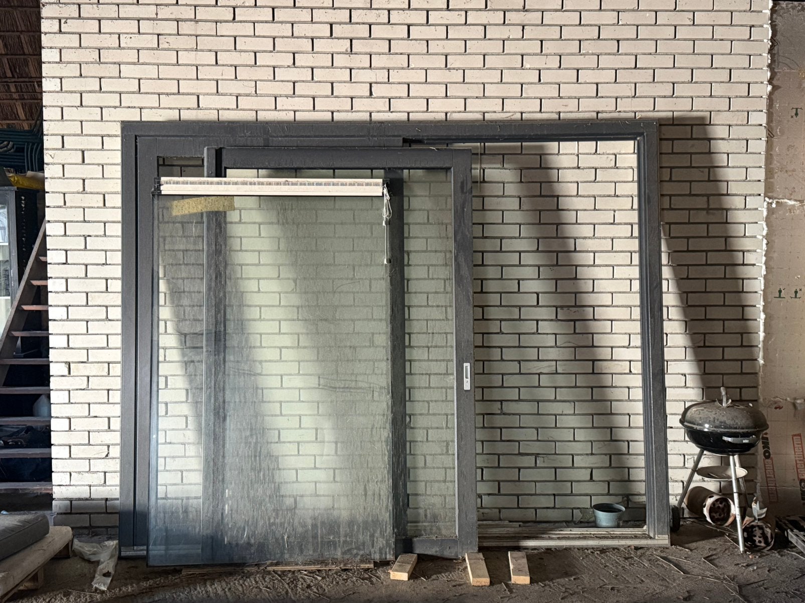 Grote kunststof schuifpui antractiet met dubbel gelaagd glas, Doe-het-zelf en Verbouw, Kozijnen en Schuifpuien, Ophalen, Kunststof