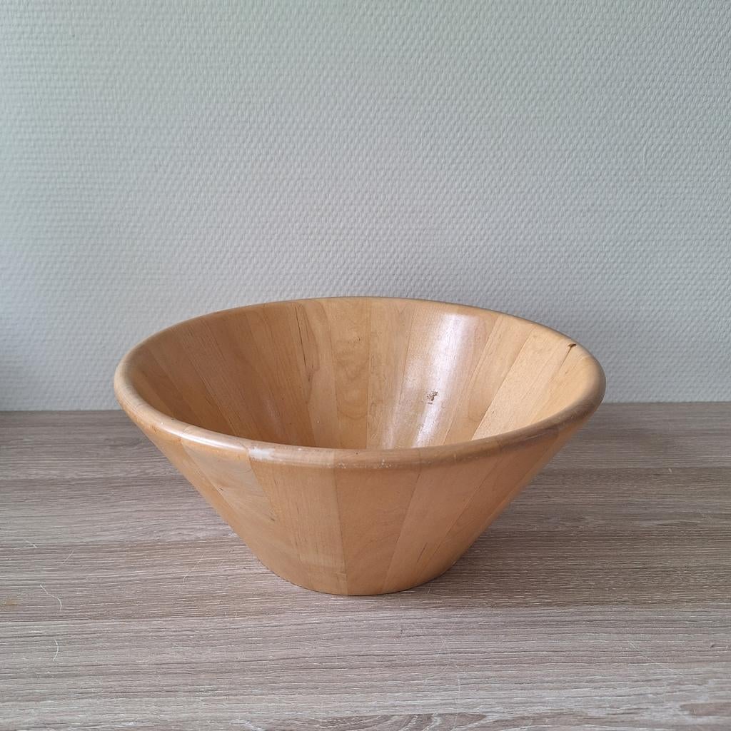 Vintage houten bamboe Ikea serveer salade fruitschaal 28 cm., Huis en Inrichting, Schaal, Rond, Ophalen of Verzenden, Zo goed als nieuw