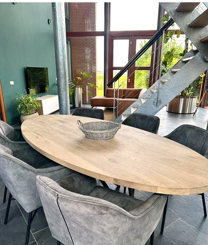 Ovale massief eiken eettafel 220-260 cm, handgemaakt, Ophalen, 100 tot 150 cm, Vijf personen of meer, Eikenhout
