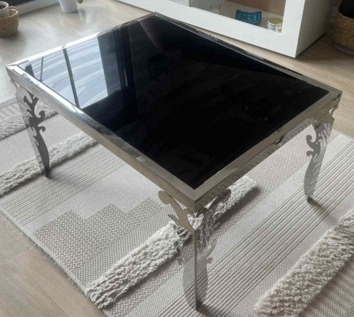 Moderne salontafel met Chrome poten en hardglazen blad, Huis en Inrichting, Tafels | Salontafels, Ophalen, Rechthoekig, 50 tot 100 cm
