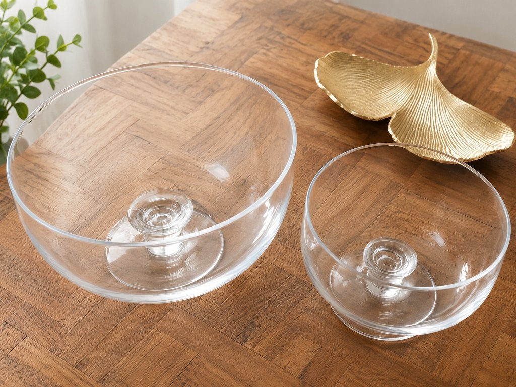2 schalen op voet van glas, Ophalen, Nieuw, Rond, Glas