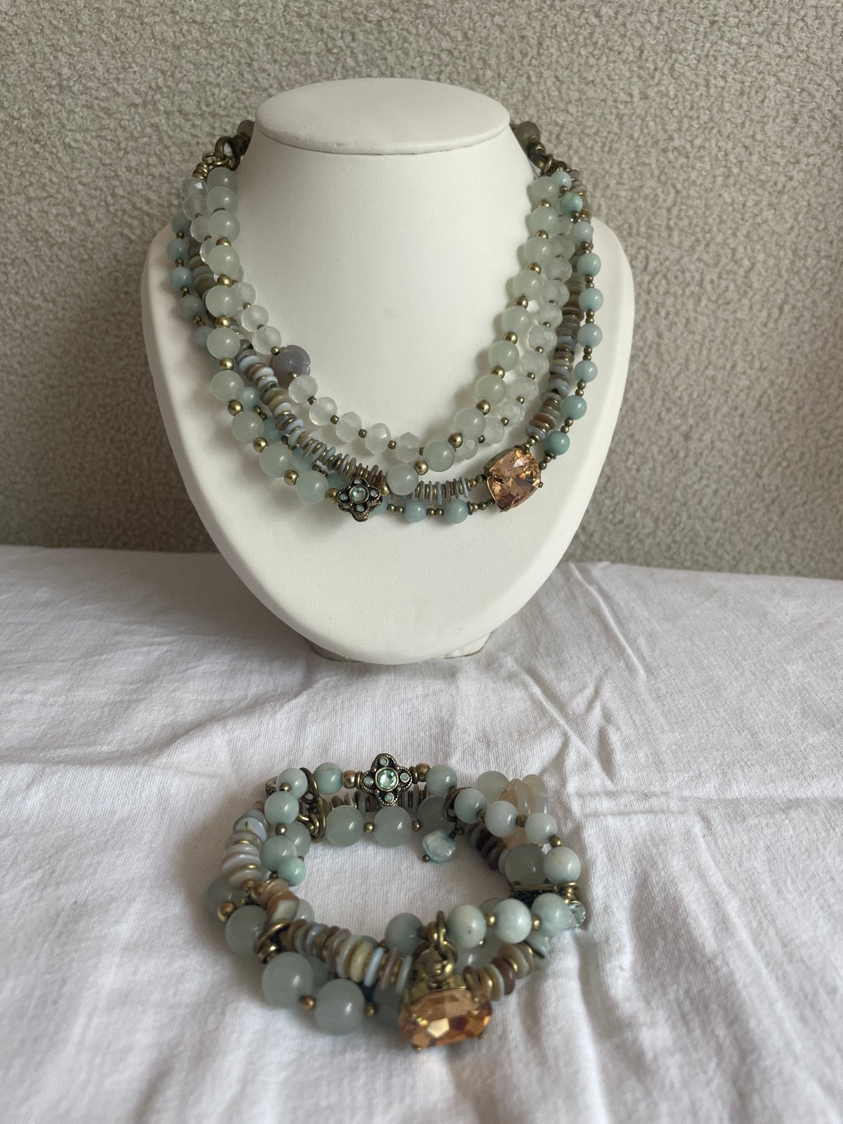Exoal ketting en armband set met kralen en kristallen, Sieraden, Tassen en Uiterlijk, Met kristal, Overige materialen, Gebruikt