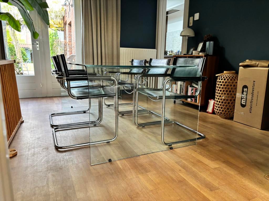 Vintage Italiaanse design eettafel van Fiam glas 190x100 cm, Ophalen, Vintage design, 200 cm of meer, 50 tot 100 cm