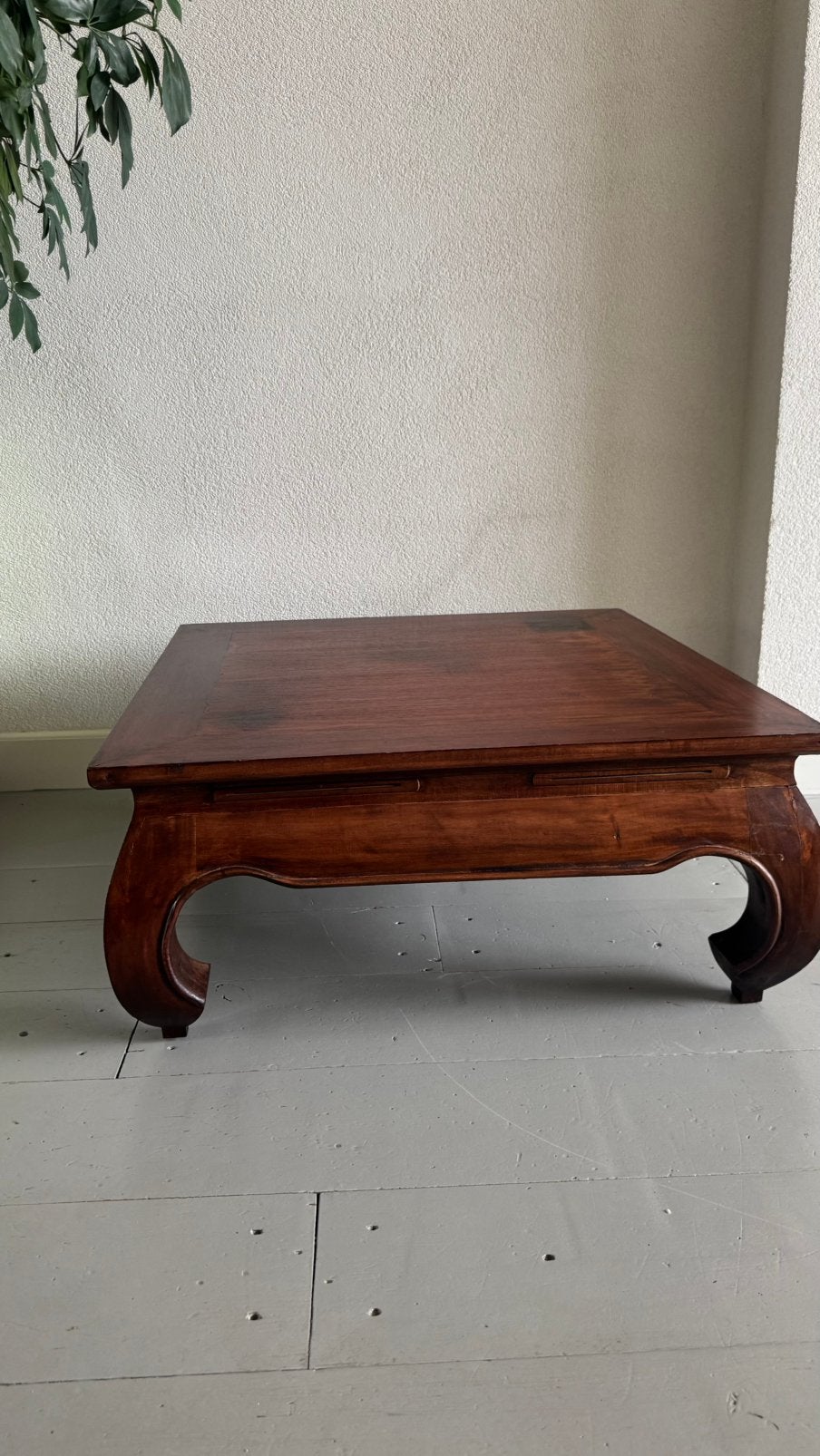 Massief houten salontafel 80x80 – Oosterse/koloniale stijl, Ophalen, Zo goed als nieuw, Vierkant, 50 tot 100 cm