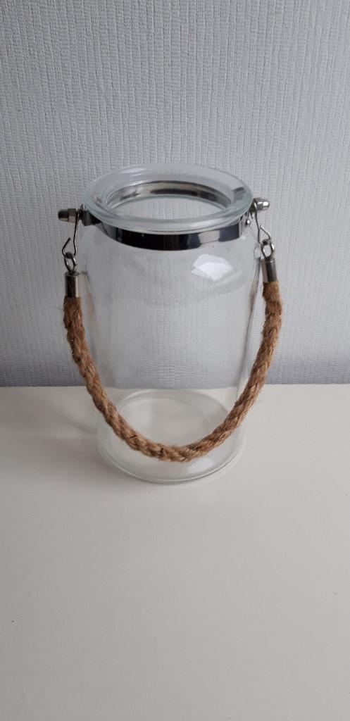 glazen pot met touw hengsel, Ophalen of Verzenden, Zo goed als nieuw, Overige kleuren, Glas